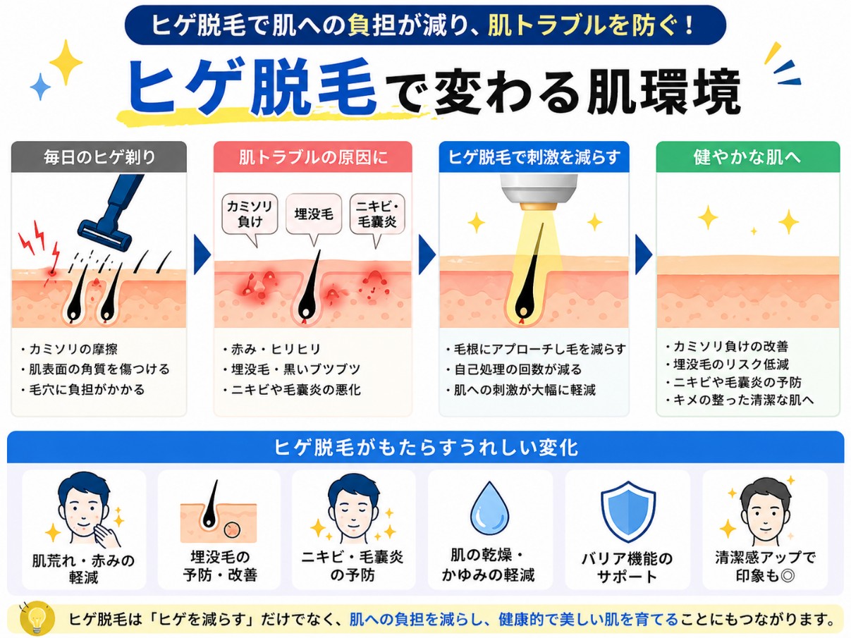 ヒゲ脱毛のメリット:肌や見た目の変化
