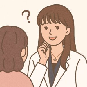 女性患者の質問に答える小西先生（イラスト）
