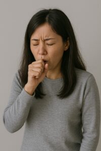 百日咳で咳き込む女性