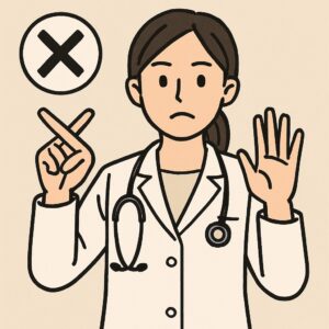 手術が向かないため×をする女医