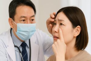 ドライアイの診察をする医師