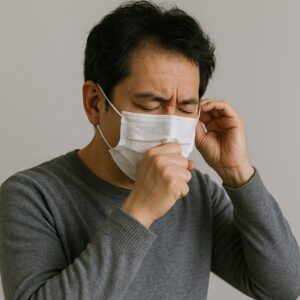 百日咳で苦しむ男性