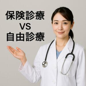 保険診療と自由診療の違いを説明する女医