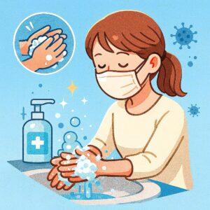 インフルエンザ予防のために手洗いする女性