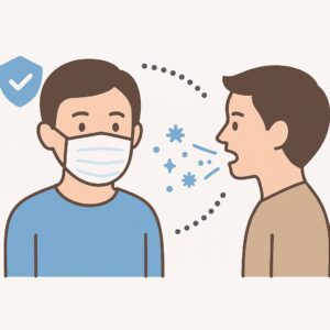 マスクが飛沫感染を防ぐ様子
