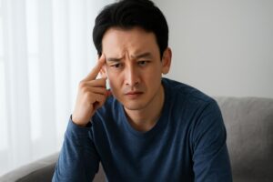 手術後不安を感じる男性
