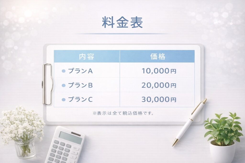 料金表のイメージ