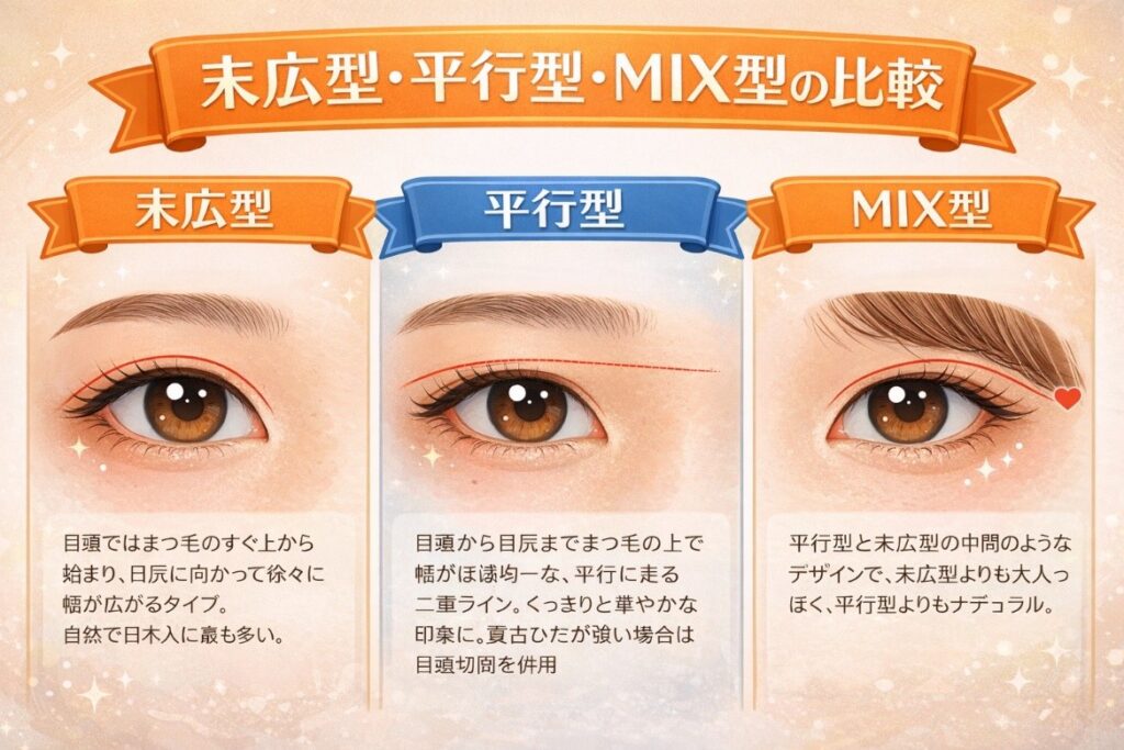 末広型・平行型・MIX型の比較