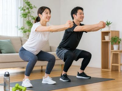 筋力トレーニングを行う男女