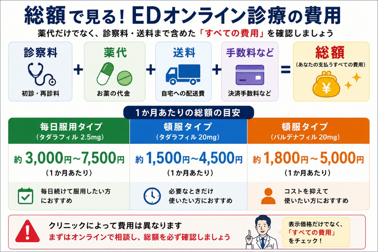 EDオンライン診療の費用相場の表