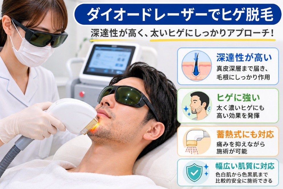 ダイオードレーザーでヒゲ脱毛する男性