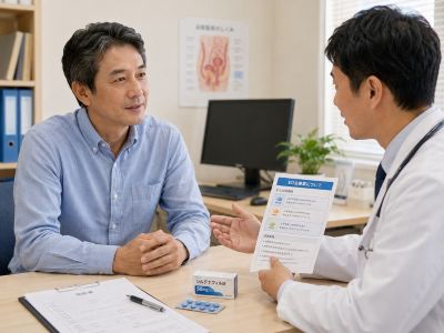 バイアグラの説明を受けるEDの男性