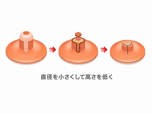 乳頭の高さ及び直径を小さくするイメージ