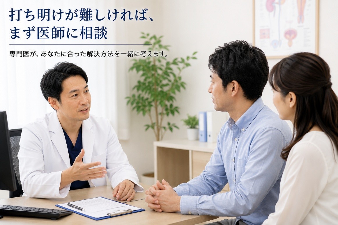 EDの男性がパートナーと一緒に受診する様子