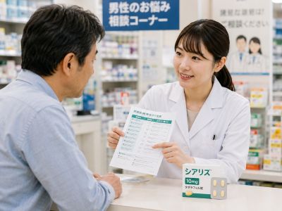 薬局でシアリスを買う男性
