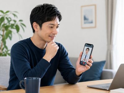 レバクリでオンライン診療を受ける男性