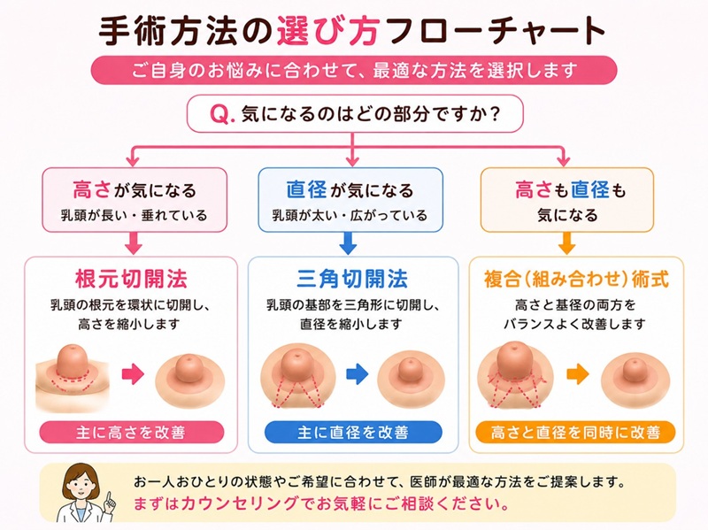 手術方法の選び方のフローチャート