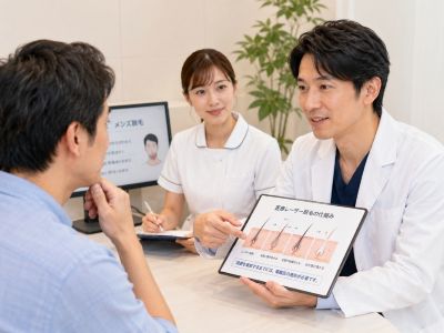 脱毛後のアフターケアを説明する医師
