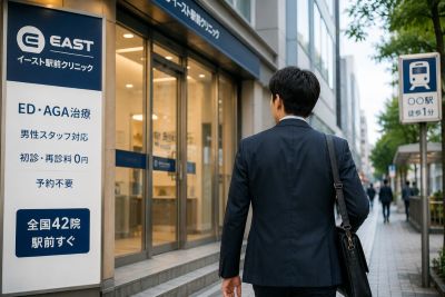 イースト駅前クリニックへ受診に向かうED患者