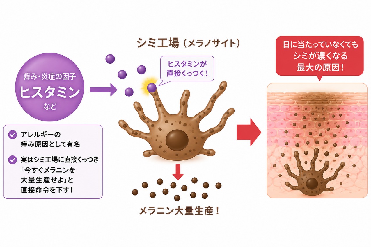ヒスタミンの作用によるシミ発生のメカニズム