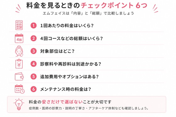 エムフェイスの料金をチェックするポイント