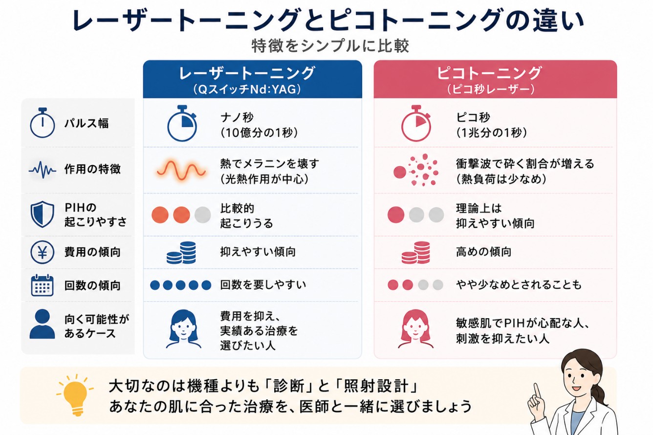 レーザートーニングとピコトーニングの違いの表