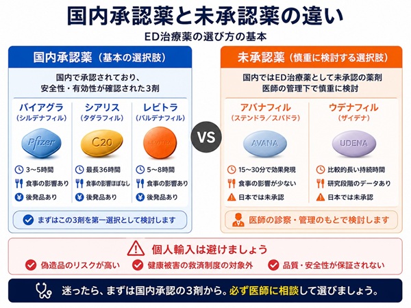 ED治療薬の国内承認薬と未承認薬の違い