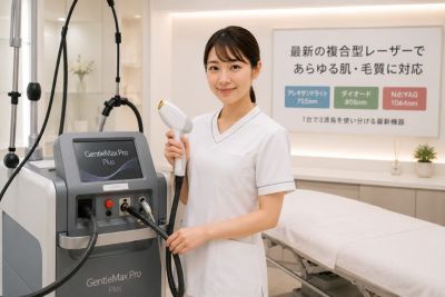複合型医療脱毛レーザーを持つ女医
