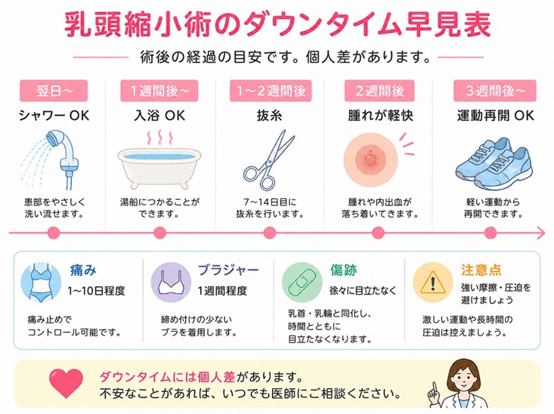 乳頭縮小術後のダウンタイムの早見表