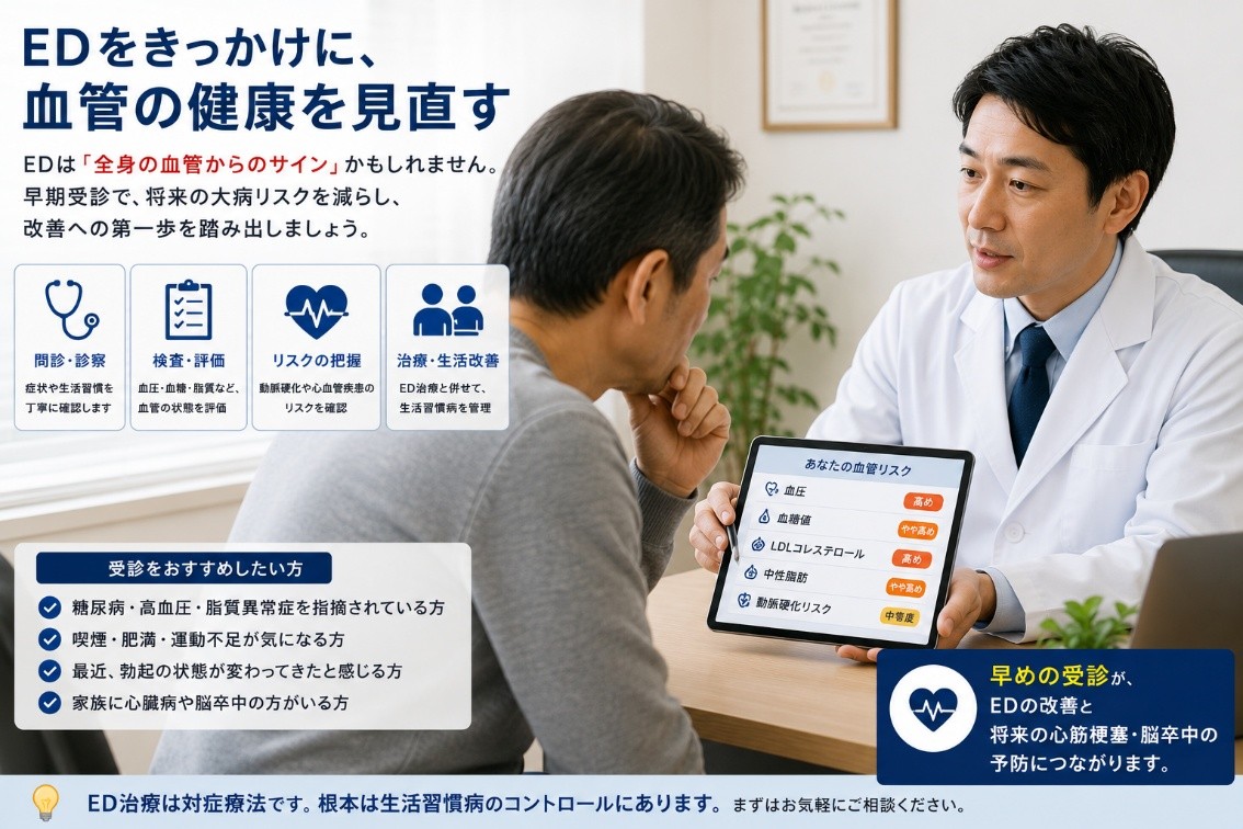 EDをきっかけに受診する男性と医師