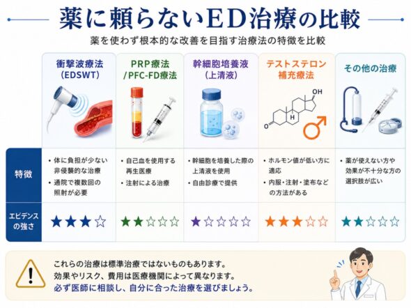 薬に頼らない最新ED治療の比較表