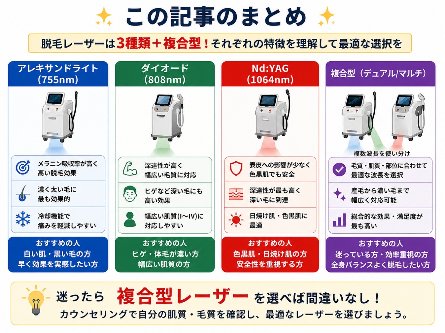 脱毛レーザー種類まとめ