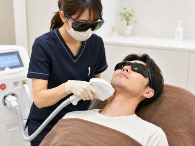 医療レーザーのヒゲ脱毛の様子