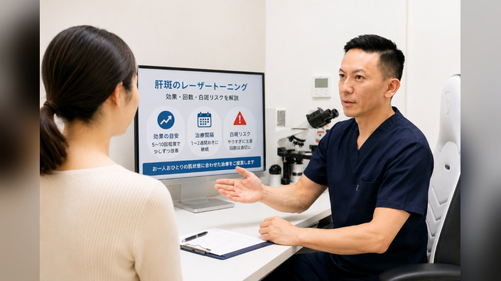 肝斑のレーザートーニングとは？効果・回数・ダウンタイムと白斑リスクを解説｜医師監修のアイキャッチ