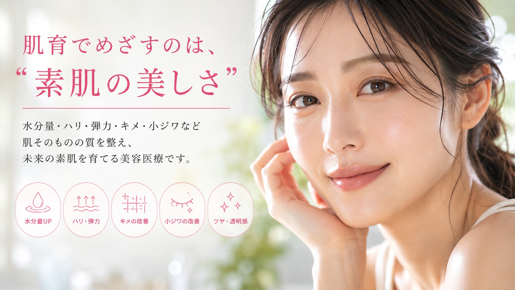 自然なハリと肌質を重視した女性の肌