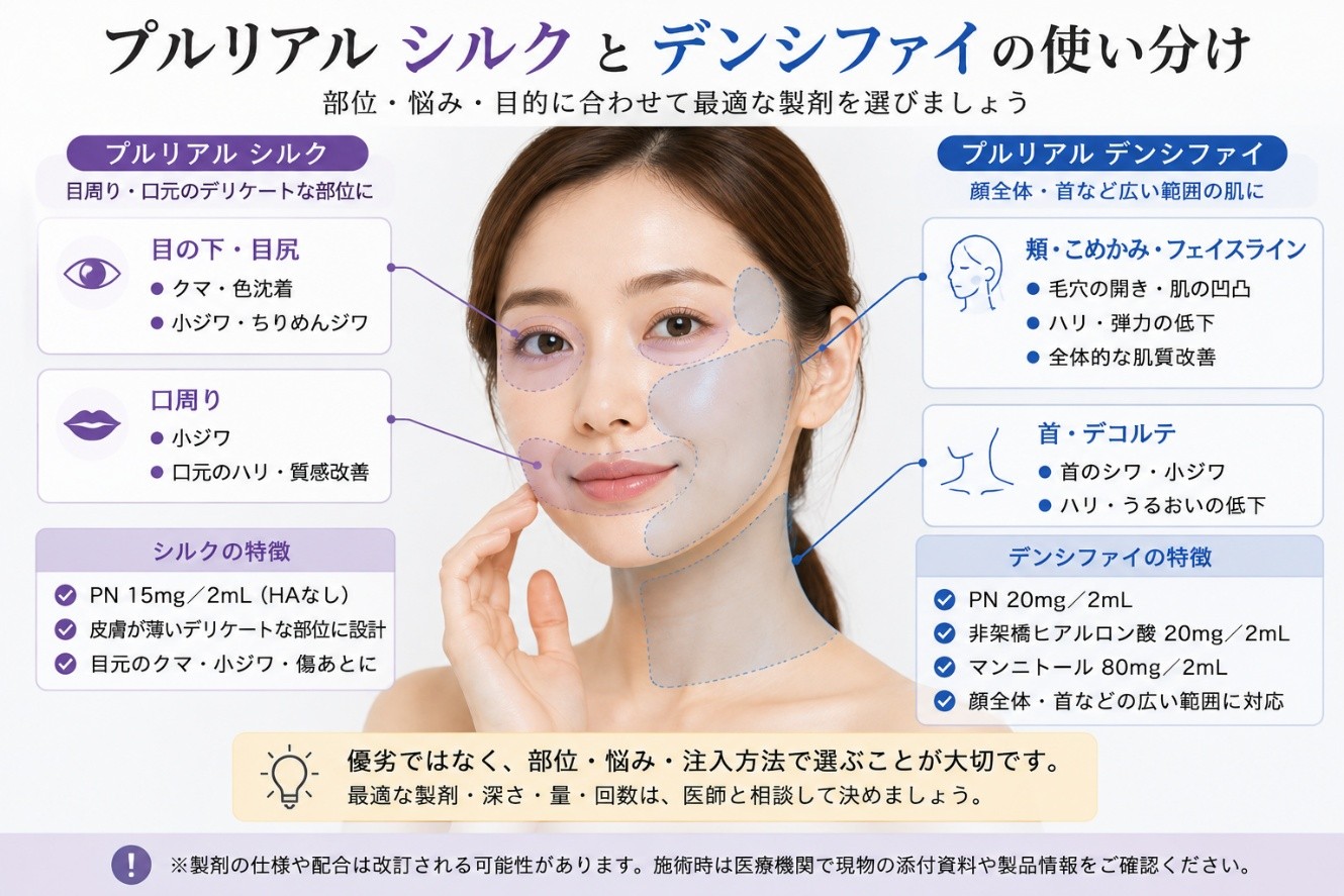 プルリアルシルクとデンシファイの部位別使い分け