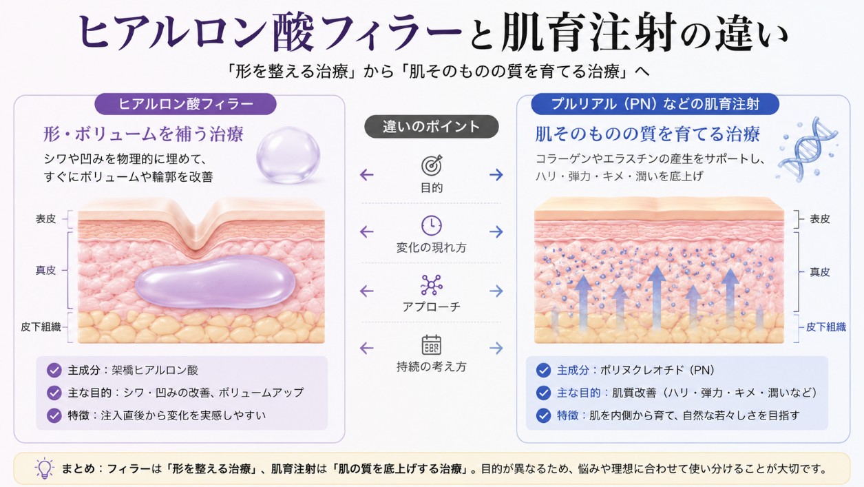 プルリアルとヒアルロン酸フィラーの違いを示した図