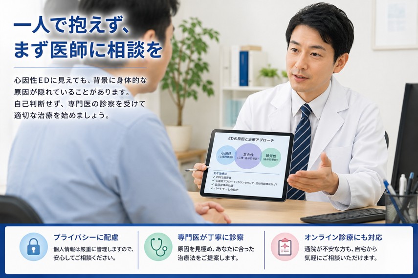 心因性EDは医師への相談がおすすめであることを示す図