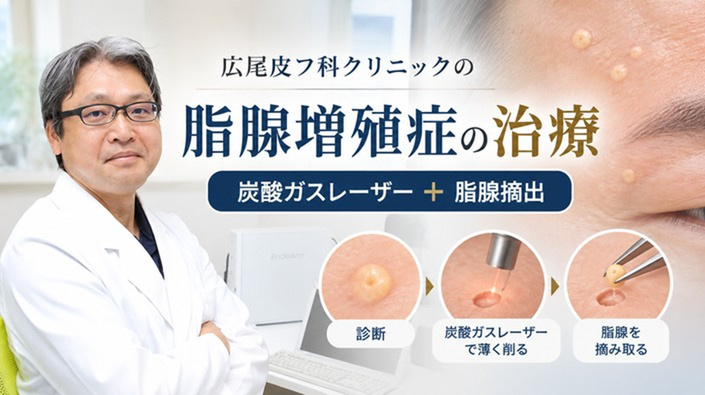 広尾皮フ科クリニックの脂腺増殖症治療と炭酸ガスレーザーによる脂腺摘出をイメージしたアイキャッチ